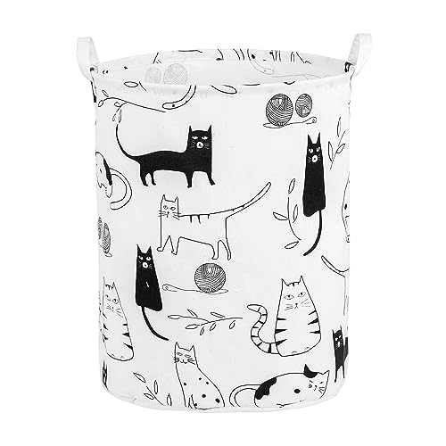 Image of Foldable Baby Laundry Basket Hamper for Nursery Girl Boy kids Clothes laundry hamper basket Portable Tall Collapsible Cute Laundry Basket Organizer, Nursery Storage Basket with Handles (Animal Cats)
