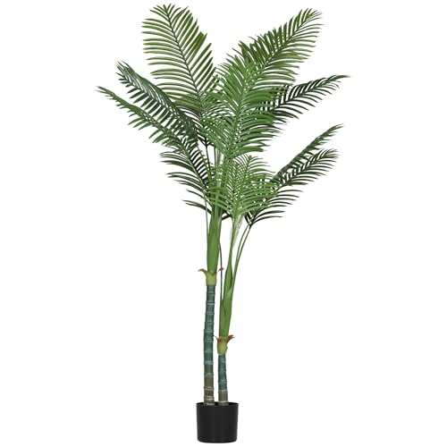 HOMCOM Plante Artificielle intérieure 180 cm, Palmier Areca Arbre Artificiel avec Pot en Plastique et Flocage, 14 Feuilles en PE, Fausse Plante Vert...