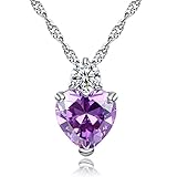 Godyce Heart Amethyst Pendant Necklace Women Girl Purple Crystal - 925 Sterling Silver Jewelry
