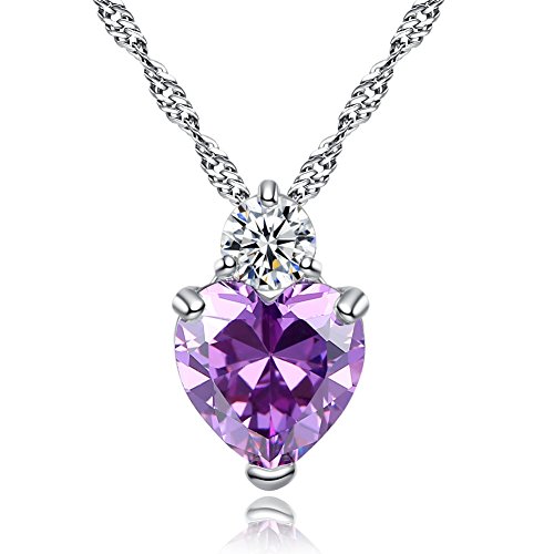Godyce Heart Amethyst Pendant Necklace Women Girl Purple Crystal - 925 Sterling Silver