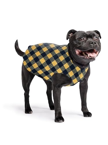 Image of Goldpaw Stretch Fleece Dog Sweater - with Spandex for 4-Way Stretch - Soft, Comfortable Dog Coat - Machine Washable - Made in the USA - Gold Buffalo Check - Size 16