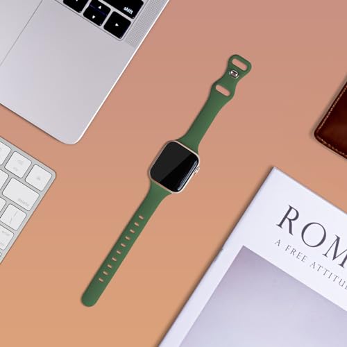 Image of Thin Silicone Band Compatible with Apple Watch 41mm 38mm 40mm 46mm 45mm 42mm 44mm, Slim Narrow Replacement Sport Strap Wristband for iWatch Series 11 10 9 8 7 6 5 4 SE Ultra 3 2 1 Women Men