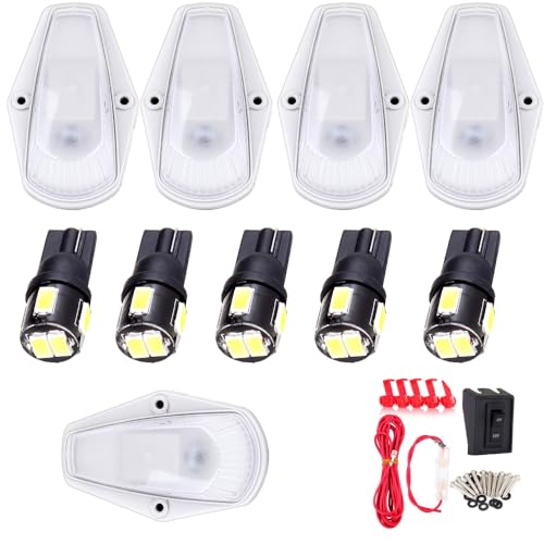 cciyu 5x Clear Cover Cab Roof Running Lights Assembly Wiring Pack +White 6-5730-SMD LED Clearance Marker Lights Cab Marker Light Assembly for 1973-1997 Ford F150 F250 F350 Super Duty Truck