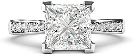 14k White Gold Solitaire 1.5ct Simulated Princess Cut Diamond Engagement Ring with Side Stones Promise Bridal Ring (4.5)