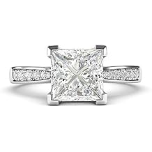 14k White Gold Solitaire 1.5ct Simulated Princess Cut Diamond or Moissanite Engagement Ring Side Stones Promise Bridal Ring