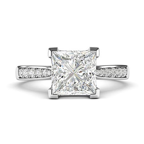 10k White Gold Solitaire 1.5ct Simulated Princess Cut Diamond or Moissanite Engagement Ring Side Stones Promise Bridal Ring