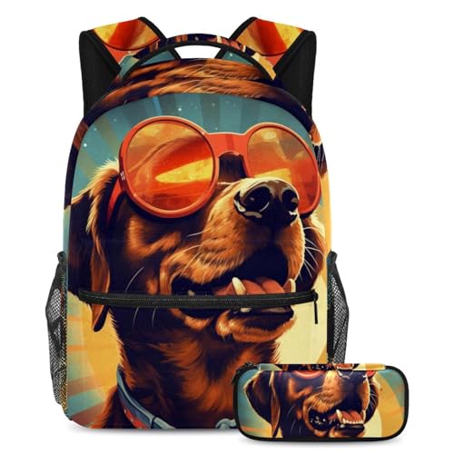 Lot de 2 cartables de grande capacité ergonomiques avec trousse à crayons motif chien cool
