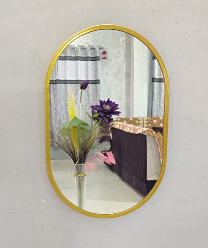 Image of Metal Frame Shape Capsule Wall Mirror Royal Mirror Home Decorative Mirror Modern Mirror Living Room Mirror Wall Mirror Bathroom Mirror Size 16x24 inches Color Golden MF 58