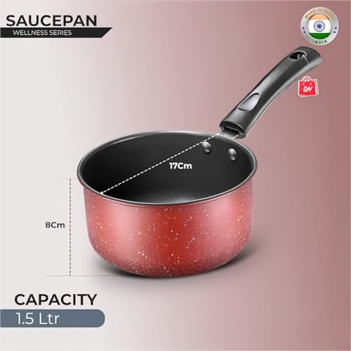 Image of LAZYwindow 5-Piece Nonstick Cookware Set | 25cm Dosa Tawa, Deep Kadhai, Fry Pan, 1.5L Sauce Pan & Tadka Pan with Maroon Base | Heavy-Duty Induction Friendly Kitchen Combo | Works on Gas & Induction