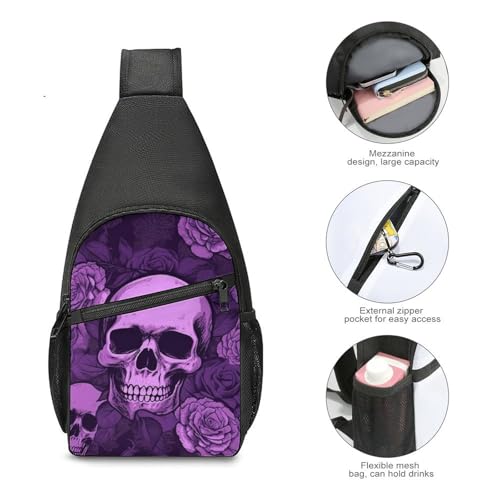 Morrales tipo bandolera con diseño calaveras y rosas blanco miniatura 5
