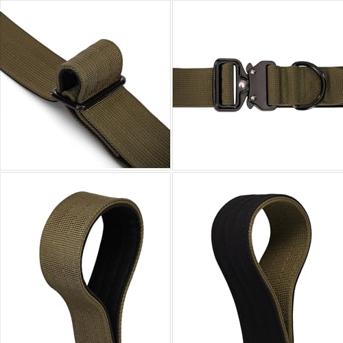 Image of Wooflix Metal Dog Collar for Training and Walks | Nylon Collar with Tactical Metal Buckle and D-Ring for Medium and Large Dogs | Dog Collar for Heavy Breed Dogs (Army Green T2, Large)