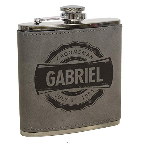 Premium Engraved Groomsmen Flasks - Personalized Wedding Favors - Custom Monogram Groomsman Gifts (Gray With Black Writing) #TOP4