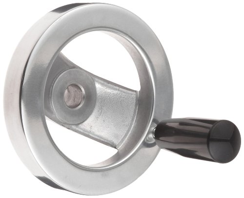2 Spoked Polished Aluminum Dished Hand Wheel with Handle, 4" Diameter, 1/2" Hole