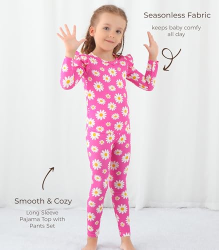 Image of Toddler Girls' Clothes-Viscose from Bamboo, Long Sleeve Ruffle Top with Pant Sets for Kids 2Pcs Fall Outfits 2T-6Y