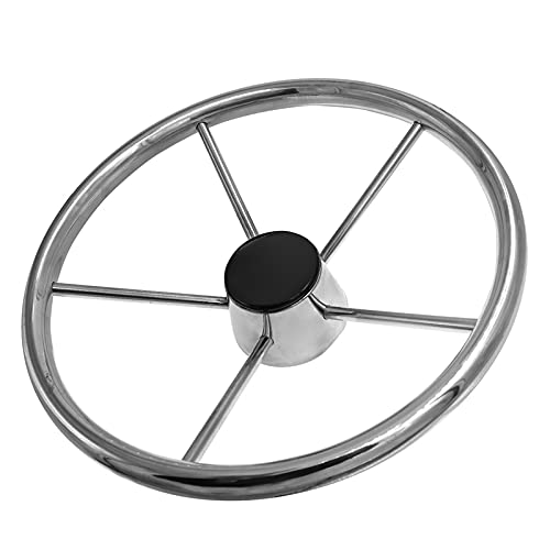 Geloo Volante de Barco 5 radios 13-1/2 pulgadas,estilo destructor, buque de acero inoxidable, accesorios para adaptarse a ejes cónicos estándar de 3/4 pulgadas, para pontón, barco, yate universal Cover