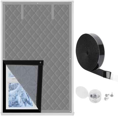 Augblinds Thermal Insulated Window Cover, Curtain Size 38 x 62 Inch, Quilted Oxford Cloth Thicken Cotton Filled, Fits up to 3 x 5 Ft Windows, Ideal for Keeping Warm in Winter, Grey