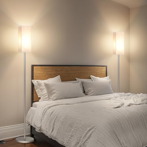 Image of 2Pack Floor Lamp, Pole with Foot Switch, Modern Standing Lamp Lamp, Minimalist Freestanding Lamp (Bulb Not Included), for Living Room, Bedroom Office ETL Listed, Silver and Beige SE07LDP205