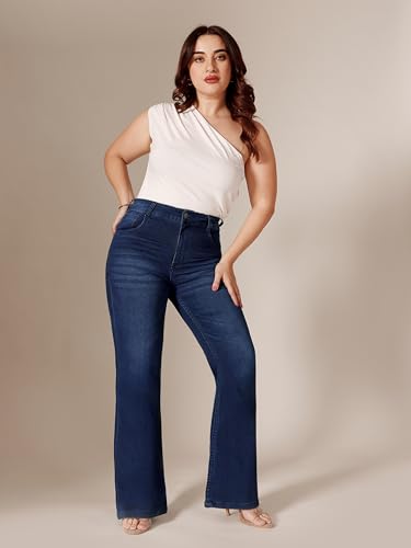 Image of Miss Chase A+ Women's Wide-Leg High Rise Regular-Length Stretchable Denim Jeans