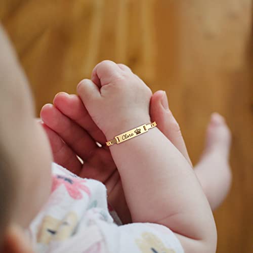 Personalized Name Bar ID Baby Bracelet, 18K Gold Plated Baby Girl Infant Custom Bracelets, Kids Jewelry Gifts Newborn Birthday Gifts, Toddler Boys and Girls, Friendship Bracelets Birthday Gifts for Friend3