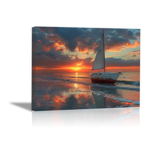 Peinture murale mer DunPei : tableau sur toile plage moderne de 30x50cm pour déco salon
