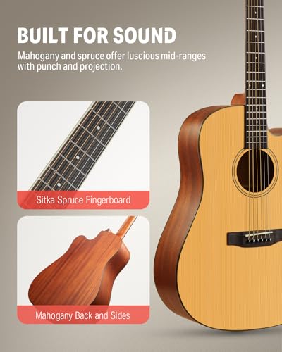 image for Donner 41” Acoustic Guitar Bundle for Beginners Adults with Online L