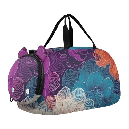 Fantasy Flowers Duffle Bag for Girl, Sports Duffle Gym Bags with Shoe Compartment, Personalized Overnight Bag Travel Weekender for Kids
