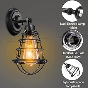 Asnxcju Industrial Wall Sconces Set of Two, Farmhouse Wall Sconce, Vintage Wire Cage Wall Lighting Sconce, Black Wall Lamp Fixture for Bedroom, Headboard, Porch Asnxcju Industrial Wall Sconces Set of Two Farmhouse Wall Sconce Vintage Wire Cage Wall Lighting Sconce Black Wall Lamp Fixture for Bedroom Headboard Porch