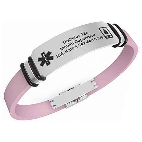 Callancity Personalized Medical Alert Bracelet for Women,Name Identification Wristband Custom Strap ID Bracelet for Men. (Pink) Cover