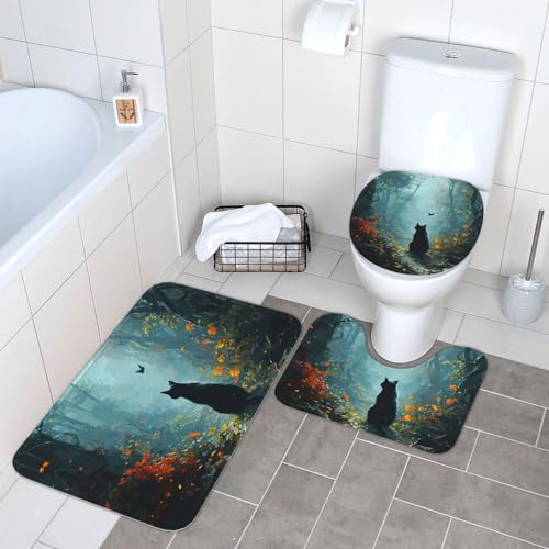 トイレマット 猫 3点セット フタカバー バスマット 吸水速乾 滑り止め 抗菌 防臭 丸洗い可能 おしゃれ ふわふわ 柔らかい