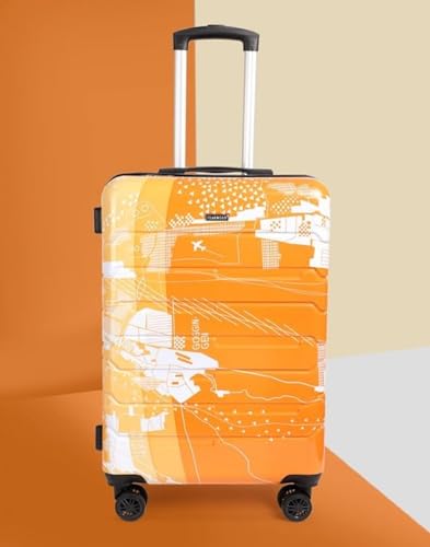 Image of TEAKWOOD LEATHERS Twin Printed 360 Degree Rotation Hard Cabin Trolley Bag (Orange, Medium)