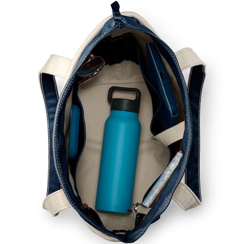 lands39 end zip top long handle canvas tote bag