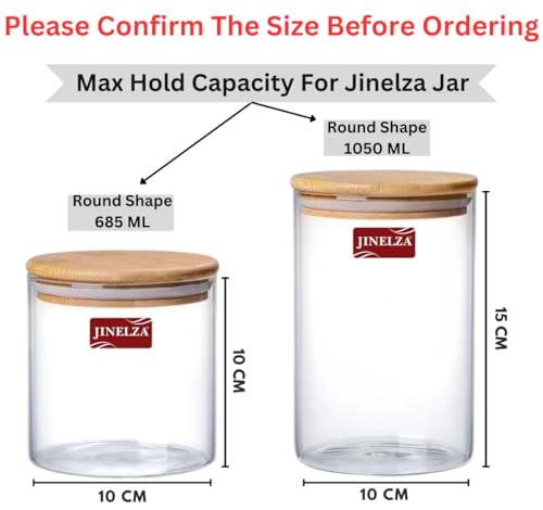 Image of 1050ML Kitchen Storage Borosilicate Glass Jar Container with Air Tight Bamboo Wooden Lid Storage Containers Round Shape for Sugar,Candy, Cookie, Rice and Spice Jar (1050ML JARS, 6 PCS)