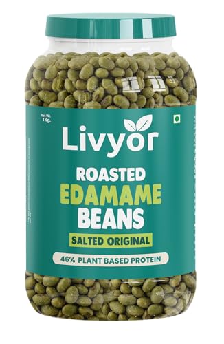 Image of Livyor Crunch Roasted Edamame Beans - 1kg | Salted Original Flavour | Roasted not fried | Plant based healthy snack | High Protein Snack | Gluten Free | Vegan | High In fibre | 500g*2