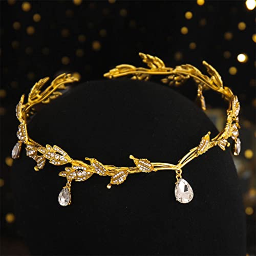 DYNWAVE Corrente de testa Tiara de cristal de gota de água, folha de strass estilo tiara coroa para