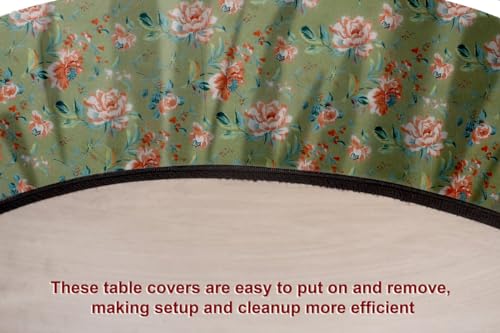 Image of The Furnishing Tree Elastic Cotton Round Dining Table Cover 40x40 in Inches Floral Multicolor on Greenish Base