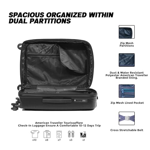 Image of AMERICAN TRAVELLER Smart Trolley Bags | Luggage Suitcase Polypropylene | Durable Hard Shell , TSA Type Lock , Spinner Trolley Luggage, 360 Disc Spinner Wheels