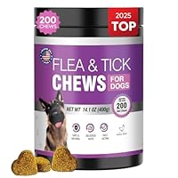 Dog Flea and Tick Treatment Chewable 200 Treatment Chews Natural Soft Chew Fleas Ticks Treatment Dog Oral Chewables Support Supplement Breeds and Ages Dogs Chicken Flavor