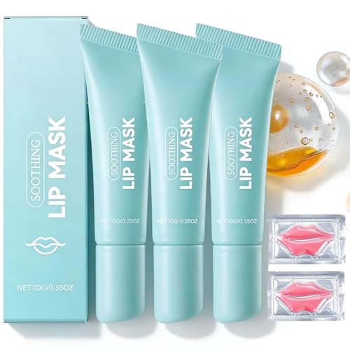 3Pcs Soothing Prep Lip Mask,with Beeswax & Vitamin E, Intensely Hydrating Lip Balm,Non-Sticky Lip Treatment,Lip Care for Dry, Cr