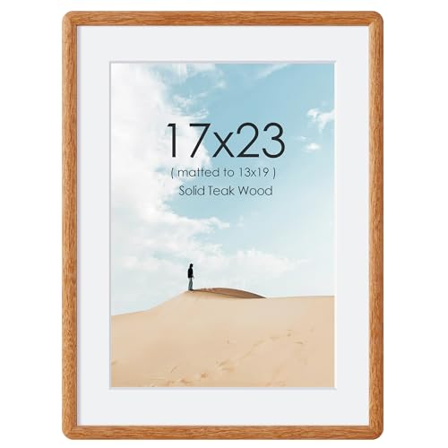 Acovy 17x23 Solid Teak Wood Picture Frame 17x23 Poster Frames for Wall Rounded Corner Teak Photo Frame with Tempered Glass 17 x 23 Picture Frame With Mat For 13x19 Hanging Hardware Included