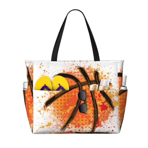 Sac de plage basket ball orange grand cabas femme chic pour vos sorties d'été