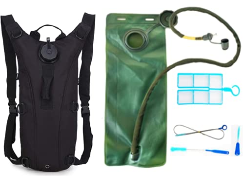 Moji Hydration Backpack and Cleaning Kit All Terrain Tactical Military BLACK 3L Waterproof Bladder for Biking Running Hiking Walking Climbing