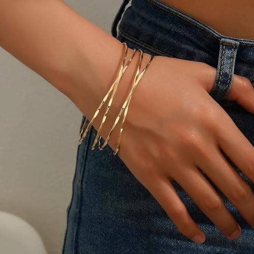 COLOYAN 6PCS Gold Arm Cuff Upper Arm Cuff Bracelets for Women Open Upper Arm Cuff Bangle Adjustable Armband Set Jewelry 7