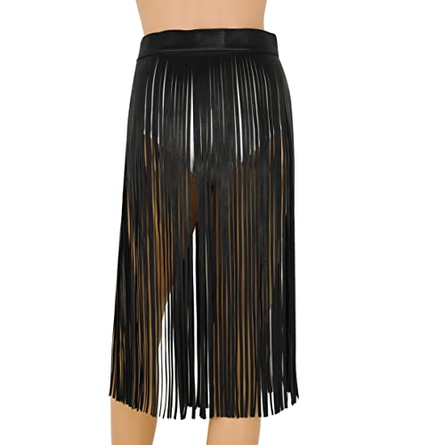 Jhaoyu Women's Adjustable Wide Waistband Press Button Faux Leather Fringe Dress Belt Gypsy Style Tassel Skirts3