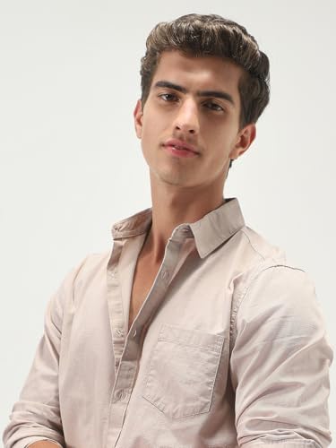 Image of Urbano Fashion Men's Cotton Full Sleeve Regular Fit Casual Solid Slub Shirt with Spread Collar