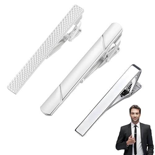 3 Pcs Tie Clip for Men Silver Tie Clip Suit Accessories for Men Simple Fashion Suitable for Daily Office and Formal Occasions Can be Given to Family and Friends