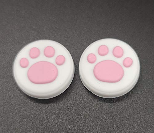 2 x Silicone Analog Controller Thumb Stick Joystick Grips Cap for Nintendo Switch NS & Switch Lite Controller Joy-Con ThumbStick Cute Cat Paw Claw (White-Pink)