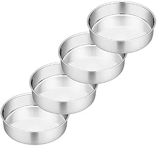 6 Inch Cake Tin, Round Layer Cake Tins Pans Set of 4, Stainless Steel Cake Baking Pan Bakeware Set for Wedding/Christmas/Birthday, Healthy & Durable, Easy Clean & Dishwasher Safe