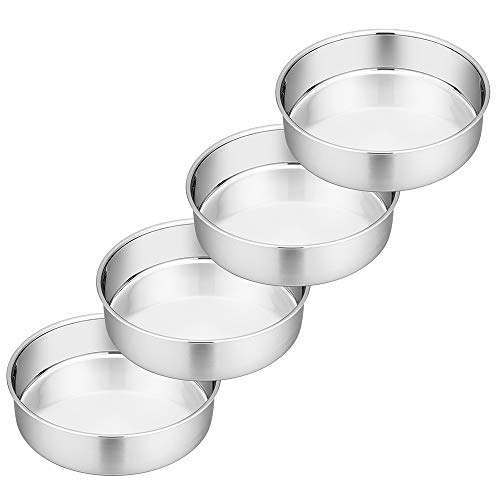 6 Inch Cake Tin, Round Layer Cake Tins Pans Set of 4, Stainless Steel Cake Baking Pan Bakeware Set for Wedding/Christmas/Birthday, Healthy & Durable, Easy Clean & Dishwasher Safe