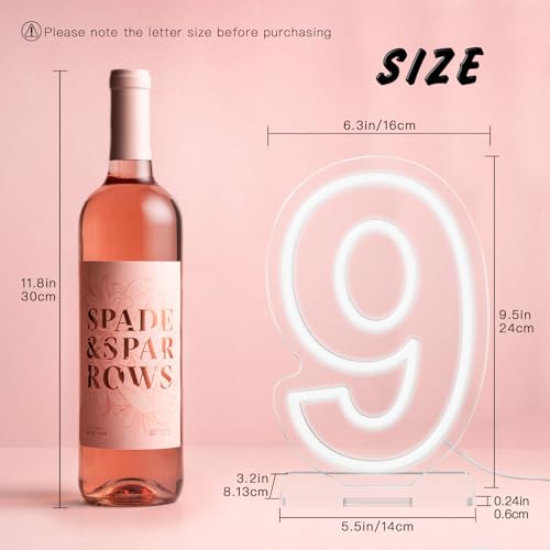 Image of YALLOVE Neon Sign Number 9, 9.8 inches Height USB Powered Night Light-up Numbers for Birthdays Decor, Party Anniversary, Cafe Bar Decor (Small)