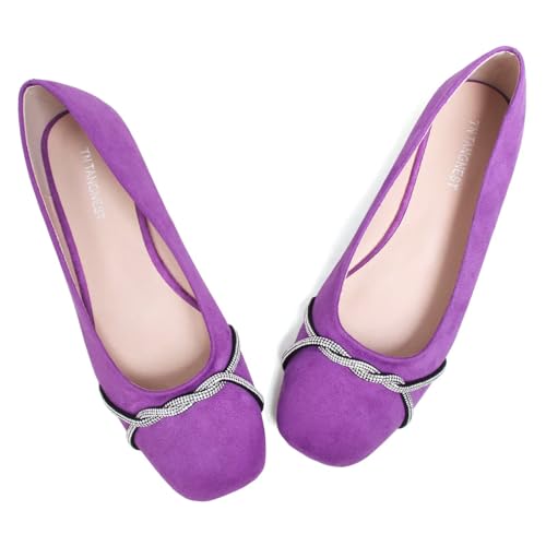 Image of TN TANGNEST Womens Casual Flats Chain Ballet Flats | Fashion Pointed Toe Rhinestone Flats, Comfort Slip On Dress Shoes for Business Work Office Wedding Party